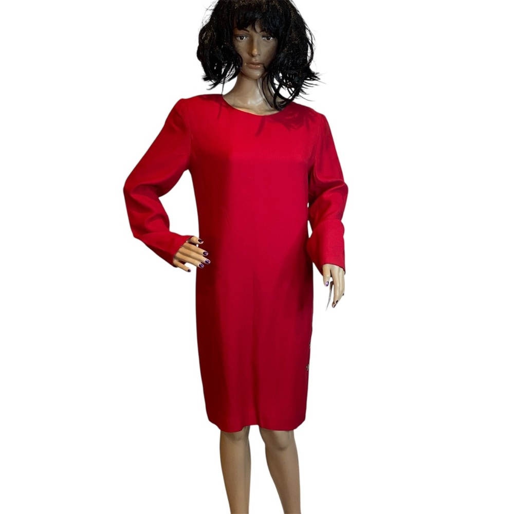 Maggy London Vintage 90s Y2K Long Sleeved Knee Length Dress Scarlet Red Sz 6 NWT